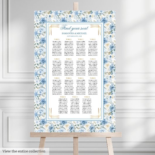 Romantischer Staubblauer Gold Boho Sitzplan Poster