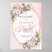 Romantischer staubiger rosa Blumen-Hochzeitsdusche Poster (Vorne)