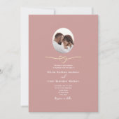 Romantischer Staubrose QR-Code Foto Hochzeit Einladung (Vorderseite)