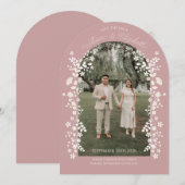 Romantischer Staubrosen-Blumenbogen Save-the-Date- Einladung (Vorne/Hinten)