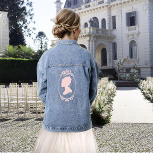 Romantischer Staubrosen-Regency-Botanical-Cameos Jeansjacke