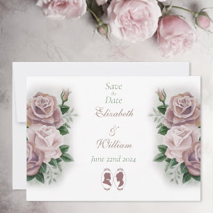 Romantischer Staubrosen-Regency-Botanical-Cameos Save The Date