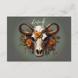 Romantischer Steampun Floral Cow Skull Wedding QR Begleitkarte