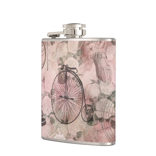 Romantischer Steampunk | Antikes Vintages Ephemera Flachmann (Links)