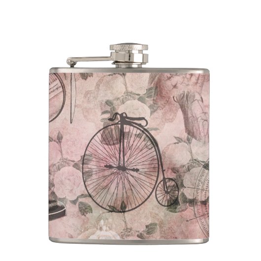 Romantischer Steampunk | Antikes Vintages Ephemera Flachmann (Vorderseite)