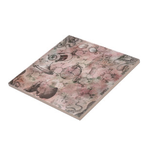 Romantischer Steampunk   Antikes Vintages Ephemera Fliese