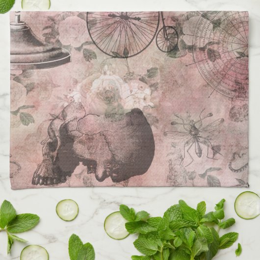 Romantischer Steampunk | Antikes Vintages Ephemera Geschirrtuch (Gefaltet)