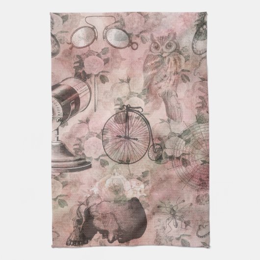 Romantischer Steampunk | Antikes Vintages Ephemera Geschirrtuch (Vertikal)