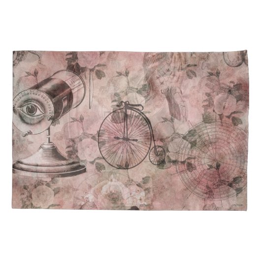 Romantischer Steampunk | Antikes Vintages Ephemera Kissenbezug (Rückseite)