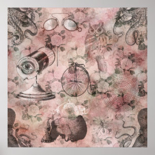 Romantischer Steampunk   Antikes Vintages Ephemera Poster