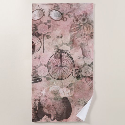 Romantischer Steampunk | Antikes Vintages Ephemera Strandtuch (Vorderseite)