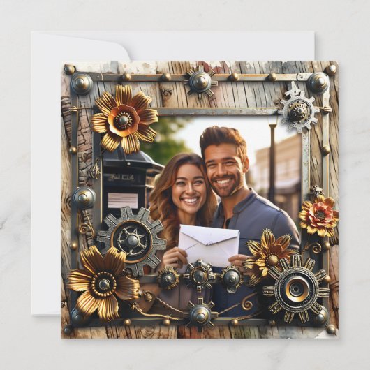 Romantischer Steampunk Personalisiert Wedding RSVP Save The Date (Vorderseite)