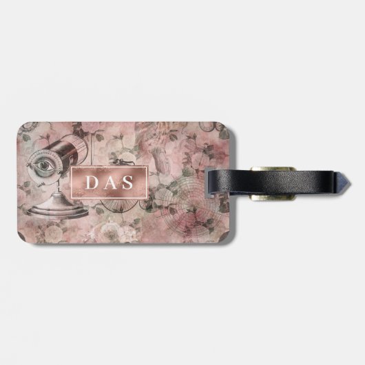 Romantischer Steampunk | Vintag Ephemera Monogram Gepäckanhänger (Rückseite horizontal)