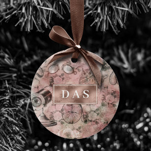 Romantischer Steampunk Vintage-Monogramm Keramik Ornament