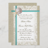 Romantischer Strand Burlap und Lace Aqua Einladung (Vorne/Hinten)