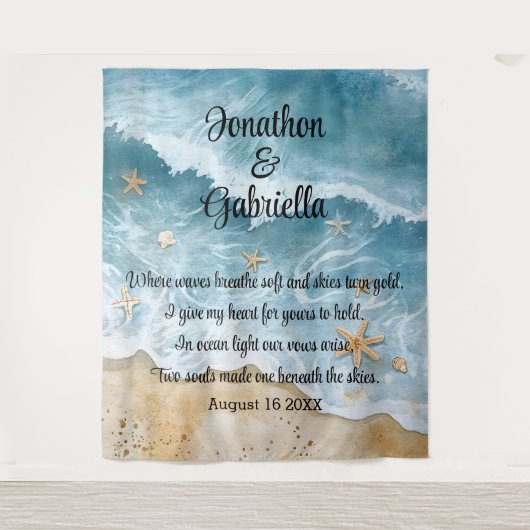 Romantischer Strand Hochzeitskulisse Wandteppich (Vorderseite)