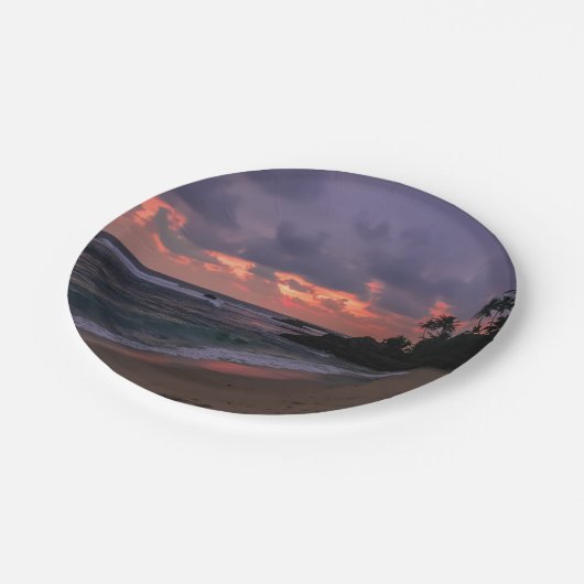 Romantischer Strand in Dusk Pappteller (Schrägansicht)