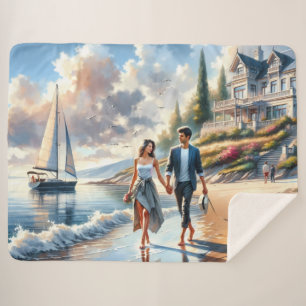 Romantischer Strandhaus-Sonnenuntergangsspaziergan Sherpadecke