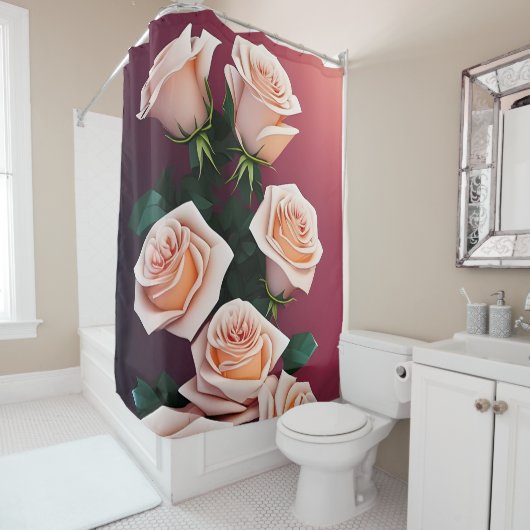 Romantischer Strauß mit rosa Rosen Duschvorhang (Beispiel)