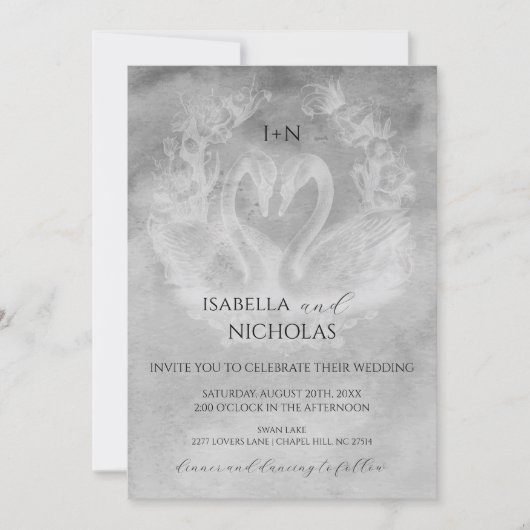 Romantischer Swan Lake Wedding Einladung (Vorderseite)