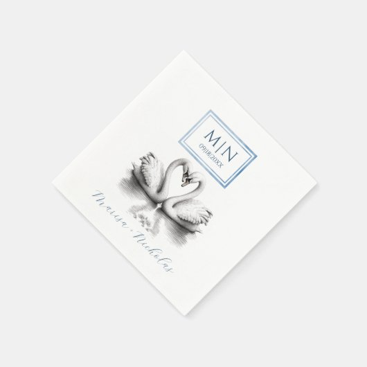 Romantischer Swan Wedding Napkins Blue Monogram Serviette (Ecke)