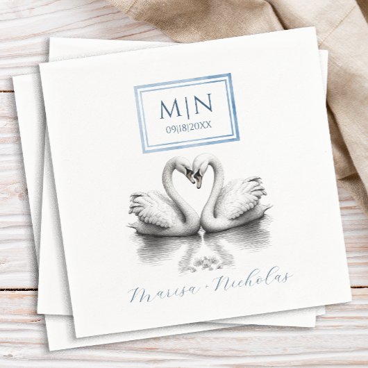 Romantischer Swan Wedding Napkins Blue Monogram Serviette