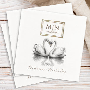 Romantischer Swan Wedding Napkins Monogram Serviette
