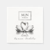 Romantischer Swan Wedding Napkins | Schwarz und We Serviette (Vorderseite)