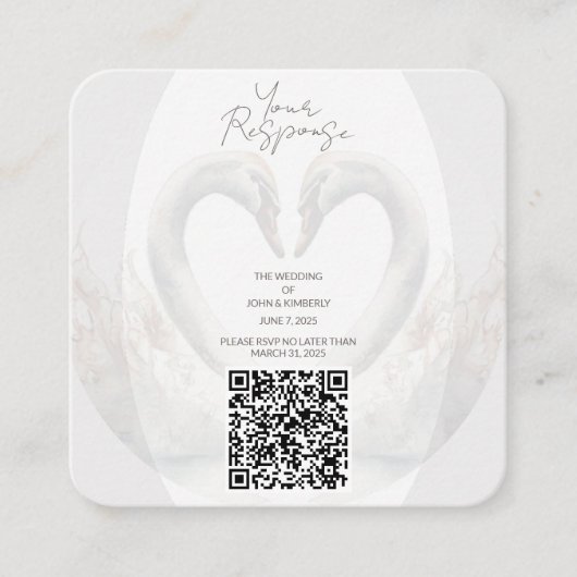 Romantischer Swan Wedding QR Code UAWG Enclosure Begleitkarte (Vorderseite)