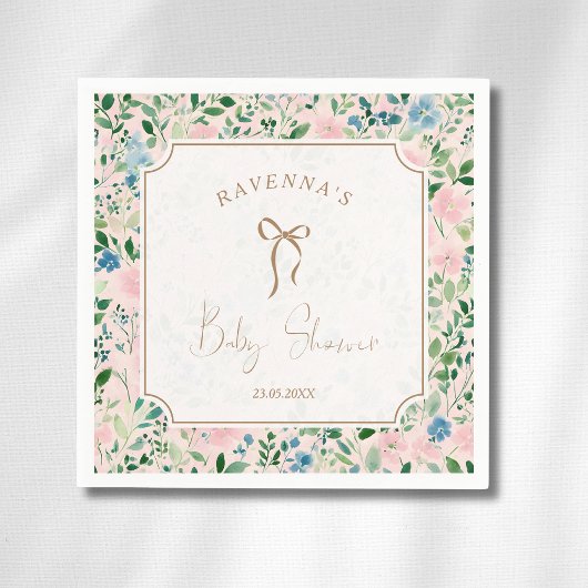 Romantischer Teal-Blush-Sage-Blumen-Baby-Shower Serviette