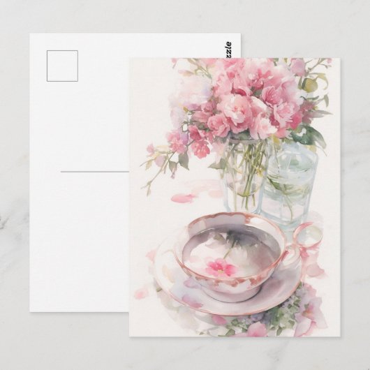 Romantischer Teevortrag Postkarte (Vorne/Hinten)