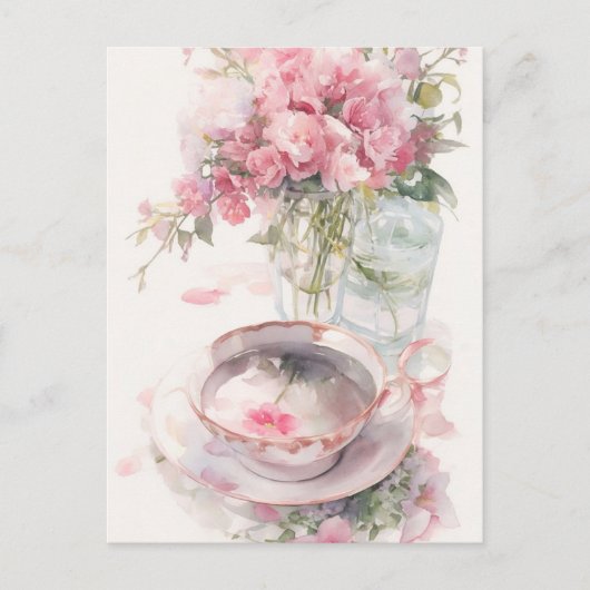 Romantischer Teevortrag Postkarte (Vorderseite)