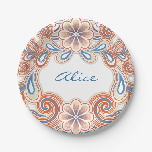 Romantischer Teller mit vintage-orangen Blumen (Vorderseite)