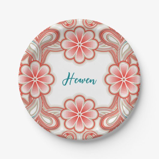 Romantischer Teller mit vintage roten Blumen (Vorderseite)