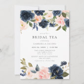 Romantischer und süßer Navy Blush Bloral Bridal Te Einladung (Vorderseite)