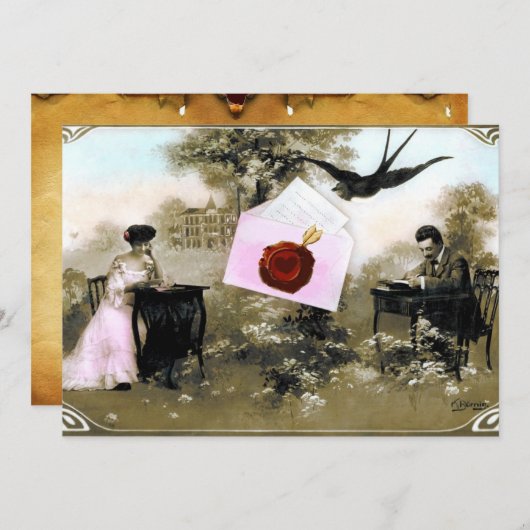 ROMANTISCHER VALENTINSCHREIBER, ROTWACHS SIEGEL MO EINLADUNG (Vorne/Hinten)