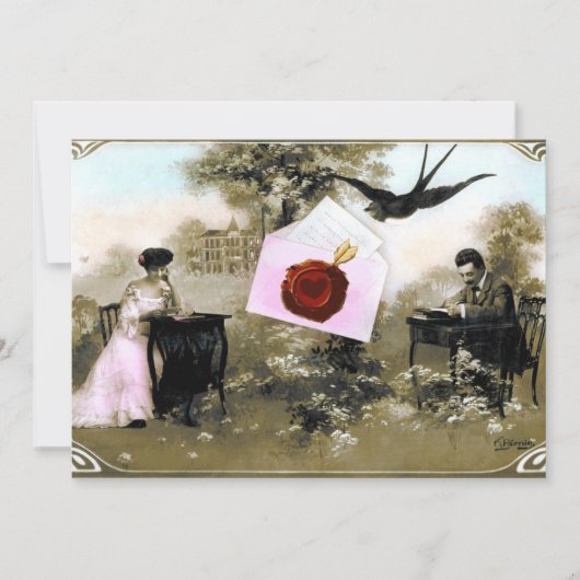 ROMANTISCHER VALENTINSCHREIBER, ROTWACHS SIEGEL MO EINLADUNG (Vorderseite)