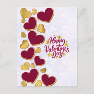 Romantischer Valentinstag Burgund & Gold Herz Einladungspostkarte