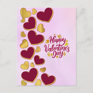 Romantischer Valentinstag Burgund & Gold Herz Einladungspostkarte