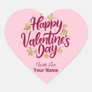 Romantischer Valentinstag   Burgund & Gold Herz Herz-Aufkleber