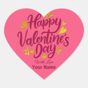 Romantischer Valentinstag   Burgund & Gold Herz Herz-Aufkleber