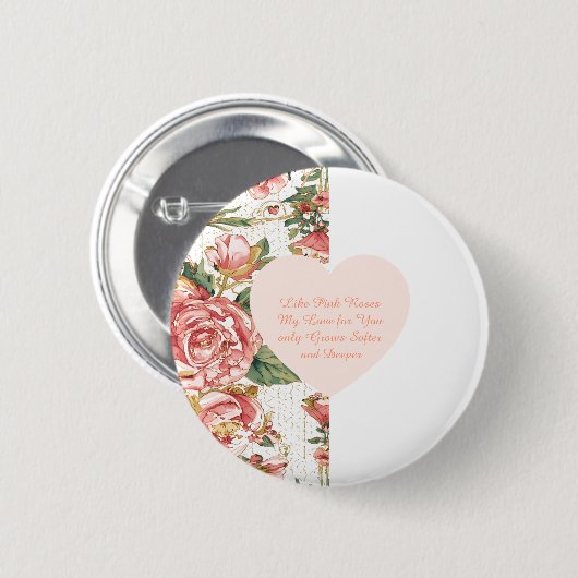 Romantischer Valentinstag mit hübschen Rosen Papie Button (Vorne & Hinten)