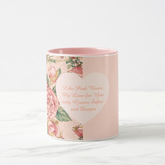 Romantischer Valentinstag mit wunderschönen Rosen Tasse (Zentrum)