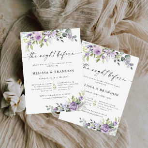 Romantischer Veilchen-Blumen-Hochzeitsprobedinner Einladung
