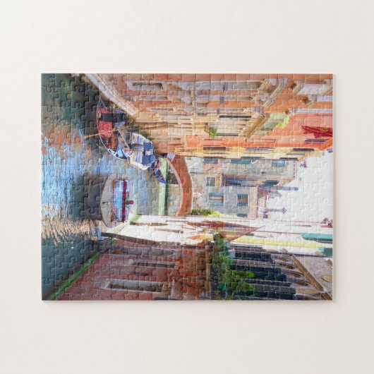 Romantischer Venedig-Kanal mit Brücke & Schiff, It Puzzle (Horizontal)