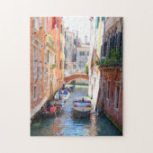 Romantischer Venedig-Kanal mit Brücke & Schiff, It Puzzle (Vertikal)