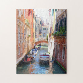 Romantischer Venedig-Kanal mit Brücke & Schiff, It Puzzle