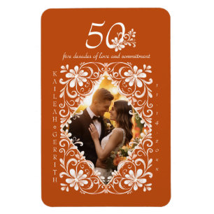 Romantischer verbrannter Orange 50 Jahrestag Foto  Magnet