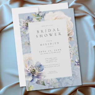 Romantischer verstaubter blauer weißer Blumen-Brau Einladung