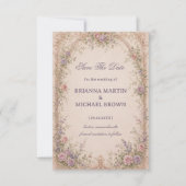 Romantischer Vintage-Blumenbogen Save The Date (Vorderseite)